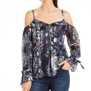 INC Cold Shoulder Top Blouse PL Paisley Navy 712